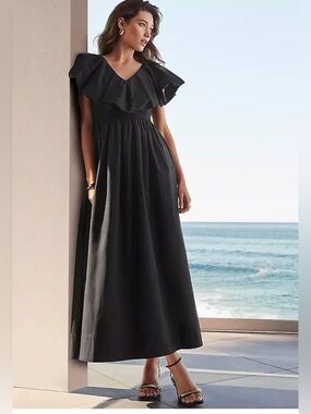 Ann Taylor Ruffle Collar Maxi Flare Dress
Size 2p